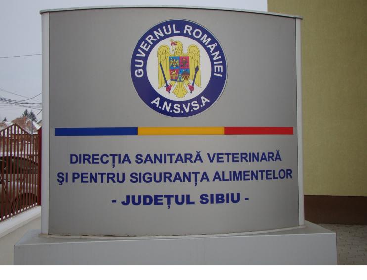 totem in fata cladirii Directia Sanitara Veterinara si pentru Siguranta Alimentelor judetul Sibiu
